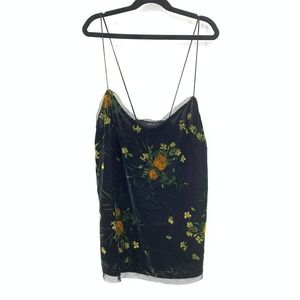 Zara Basic Collection Women's Sz S Velvet Floral Spaghetti Strap Tank Top Black